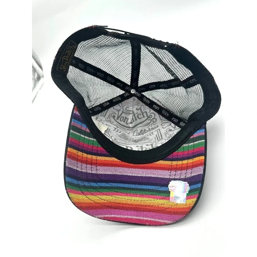 Von Dutch Rainbow Striped Trucker Hat Black Mesh Snapback One Size Unisex USA